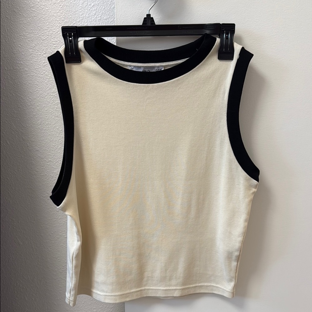 Mango Black and Cream Sleeveless Top